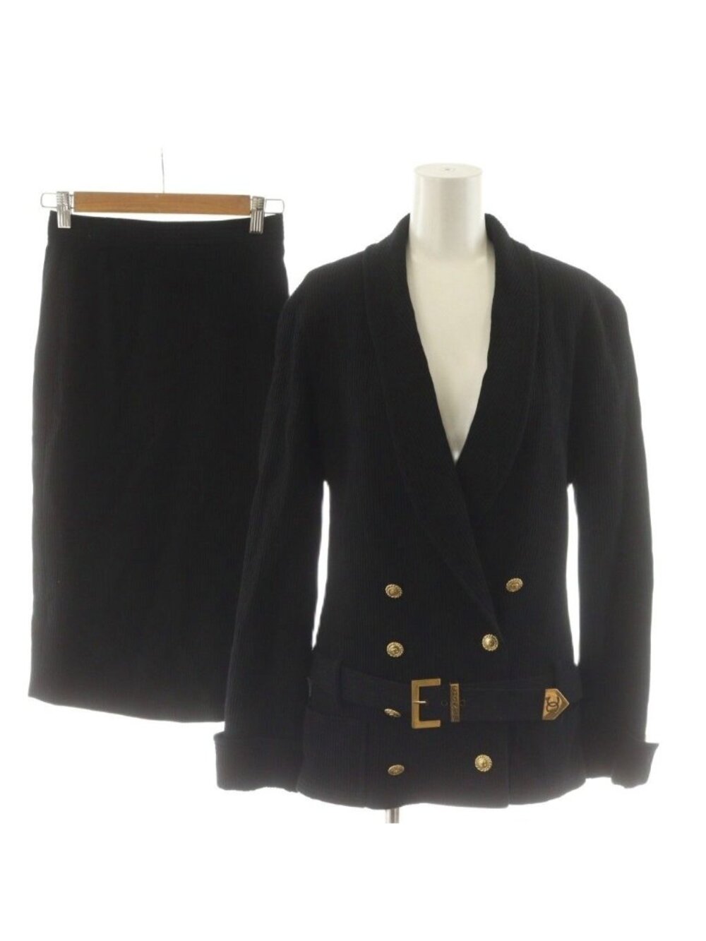 Chanel Vintage Set Double Tailored Jacket Pencil Skirt Knee-Length CC Logo Coco